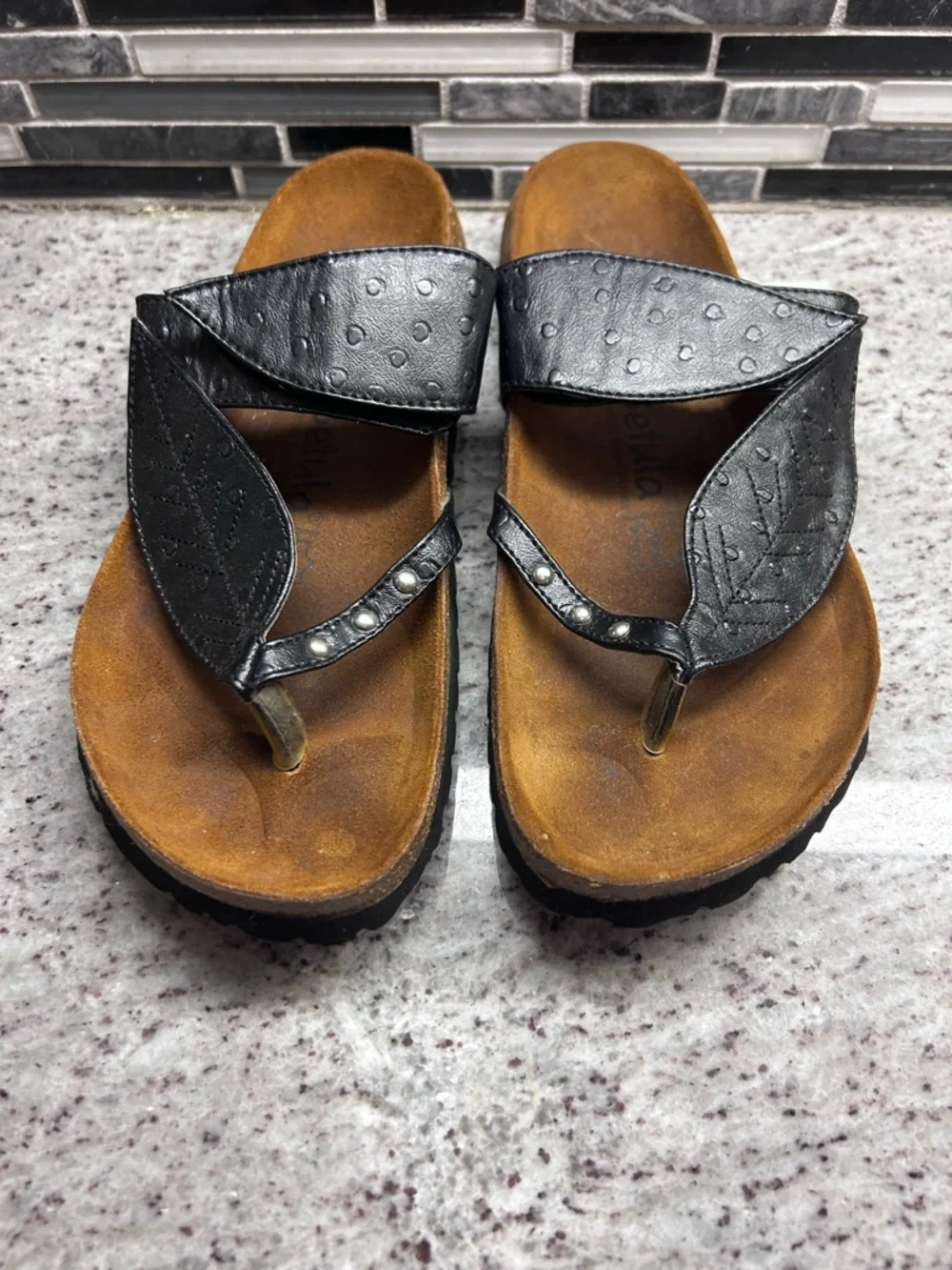 Womens Birkenstock Betula Black Leather Slide Sandals with Leaf Detail size 9 - Picture 2 of 8